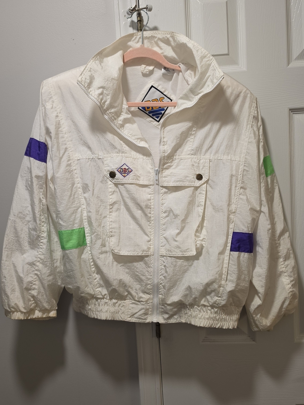 VTG 80s 90s OBS Surfwear Neon Color Block Hooded Windbreaker Jacket